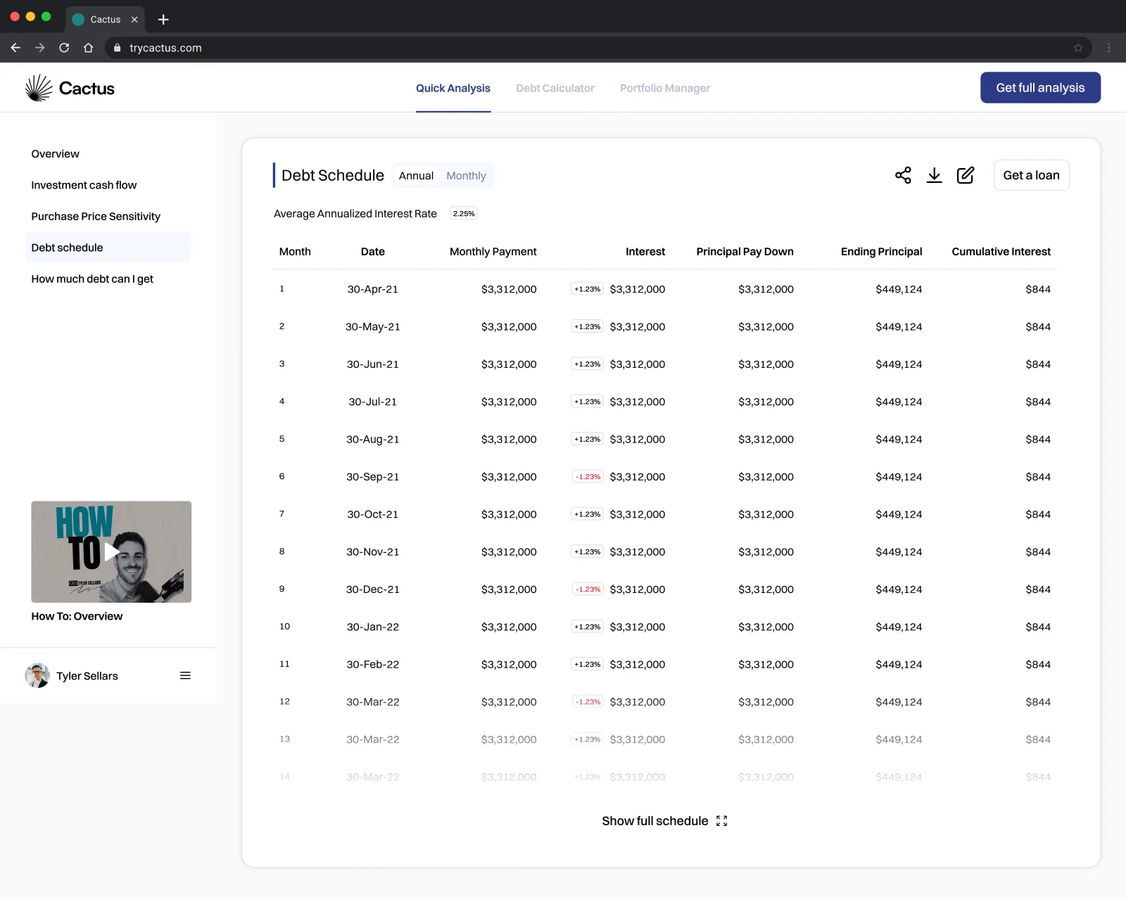 Cactus debt schedule view