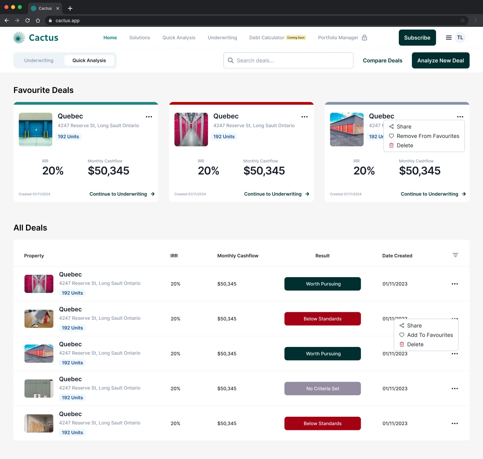Cactus Quick Analysis deal pre-screen