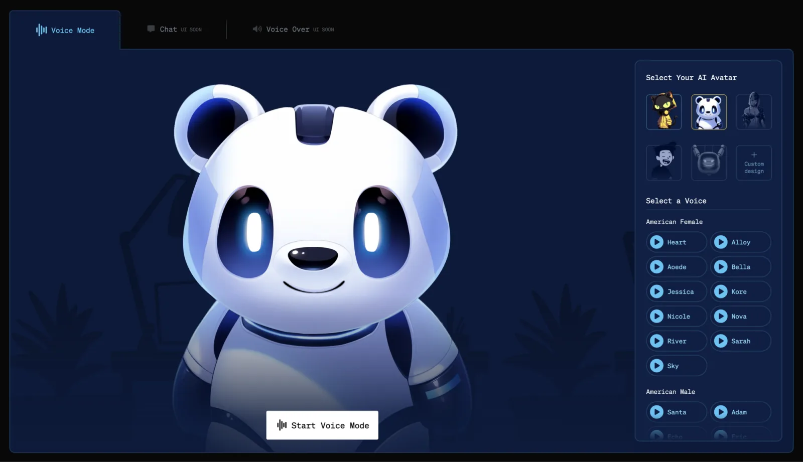 MascotBot panda robot avatar in voice mode