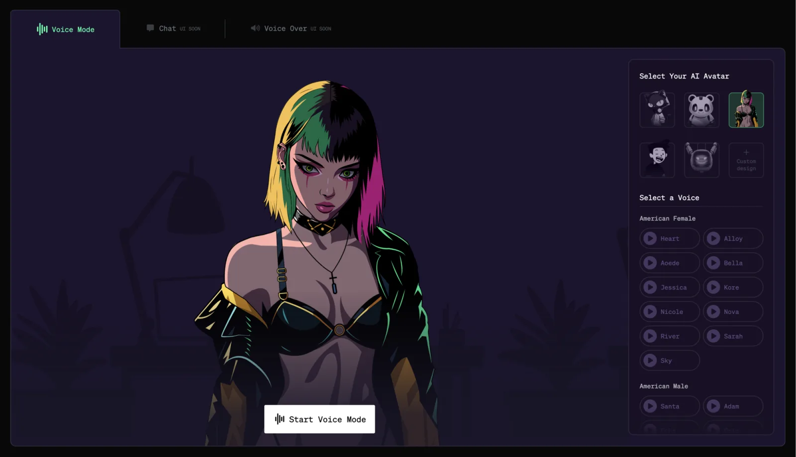 MascotBot cyber-girl avatar in voice mode